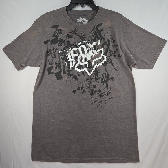 Y2K FOX Racing Deluxe Grey Short Sleeve T-Shirt Mens Large Distressed Moto Retro - Picture 1 of 8